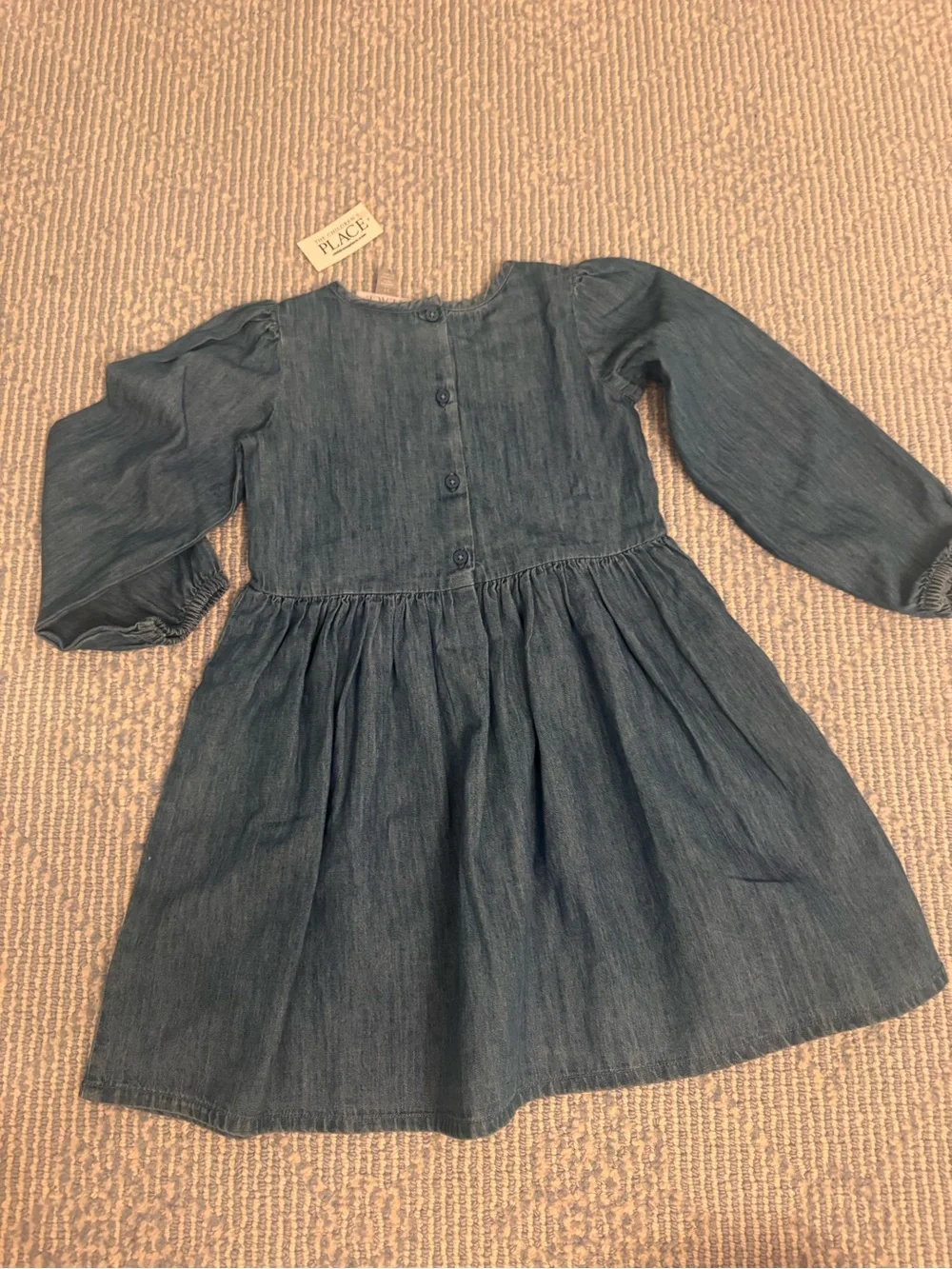 NWT The Children’s Place Blue Long-Sleeve Embroidered Denim Dress for Kids